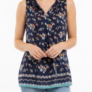 Max Studio Navy Floral Sleeveless Blouse | Ruffle Neck | Lightweight | Women’s S